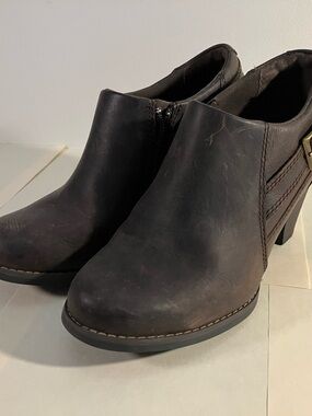 Clarks Dark Brown Leather Heeled Ankle Booties